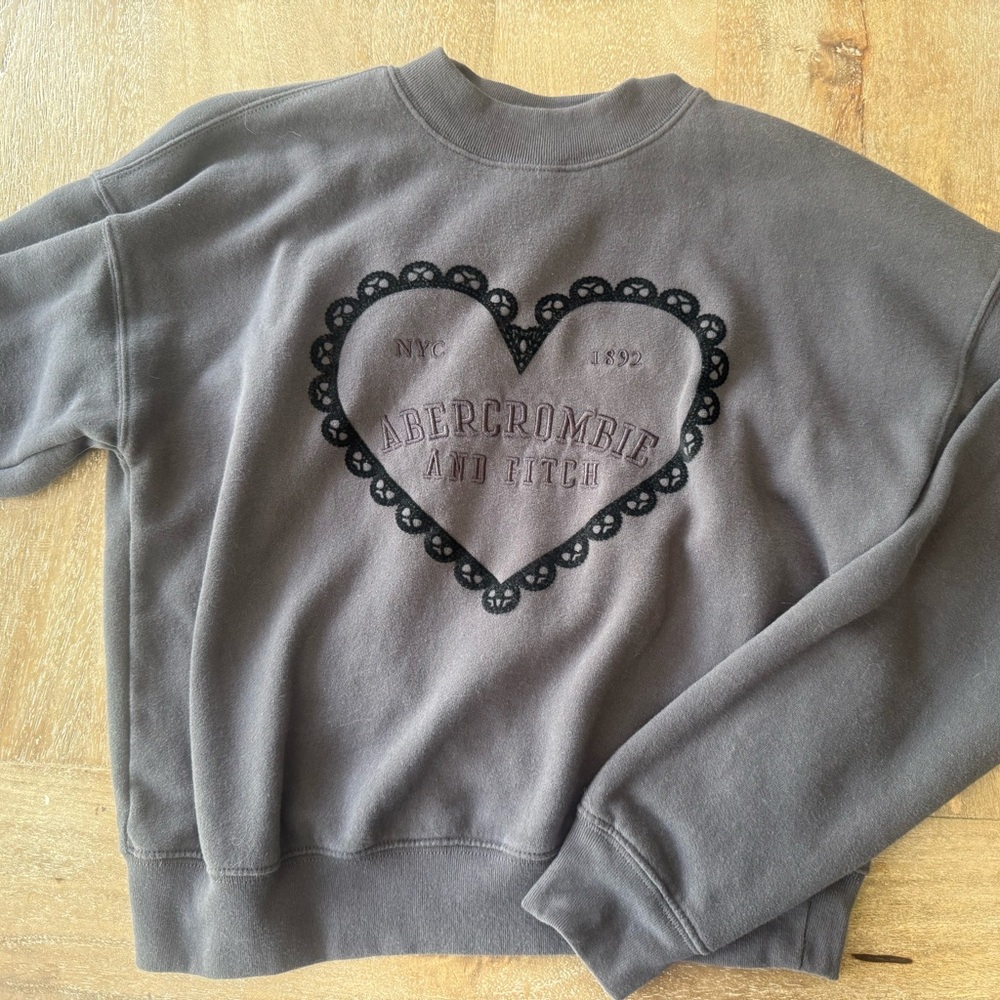 abercrombie kids Gray Crewneck Sweatshirt with Heart Logo